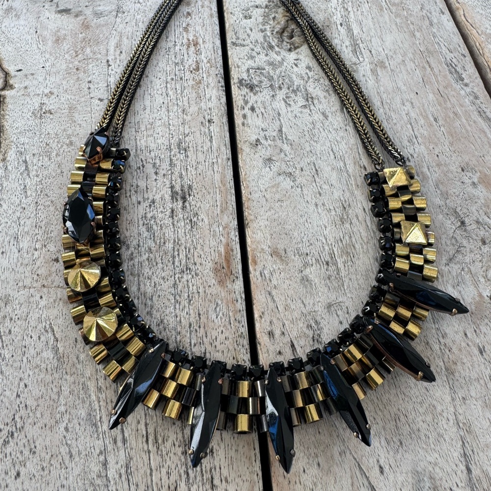 IOSSELLIANI Chic Black and Gold Statement Necklace. Vintage Pre-Loved $450